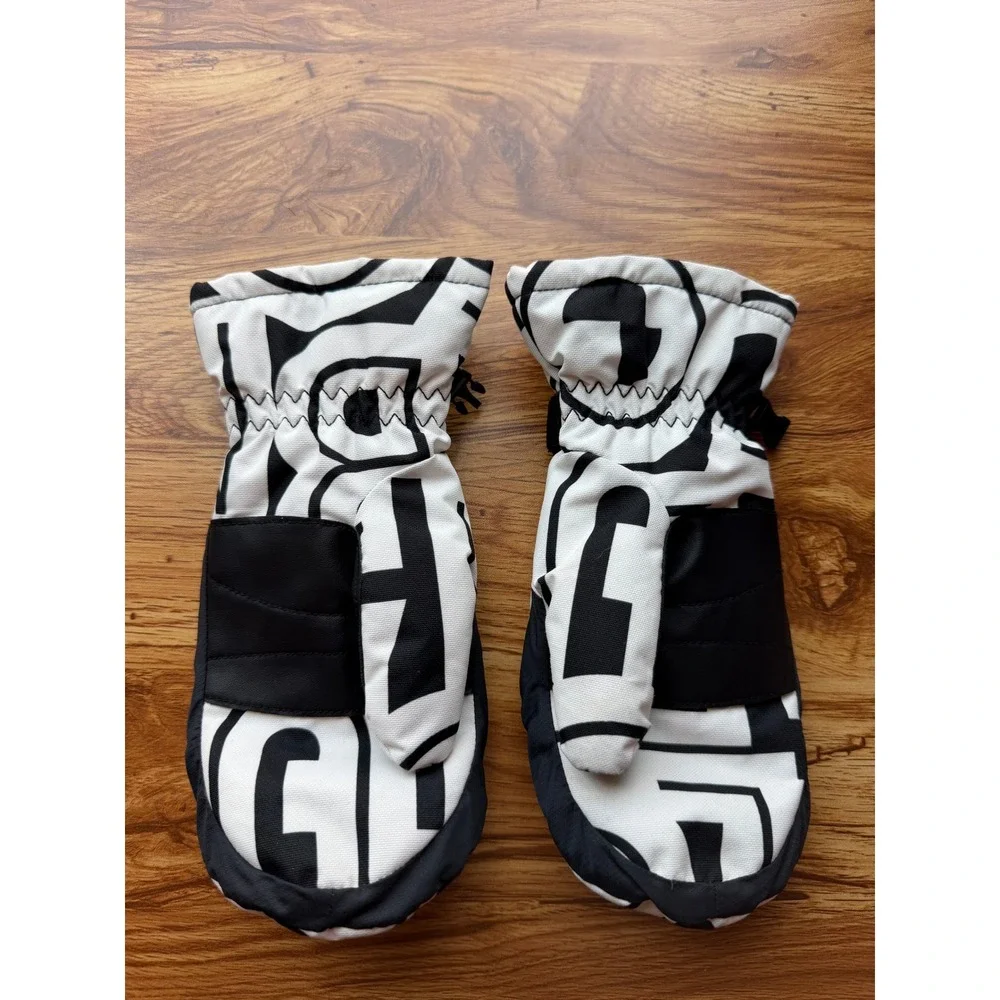 Columbia Youth Chippewa Long Mittens Black White Geometric Print Size M NWOT